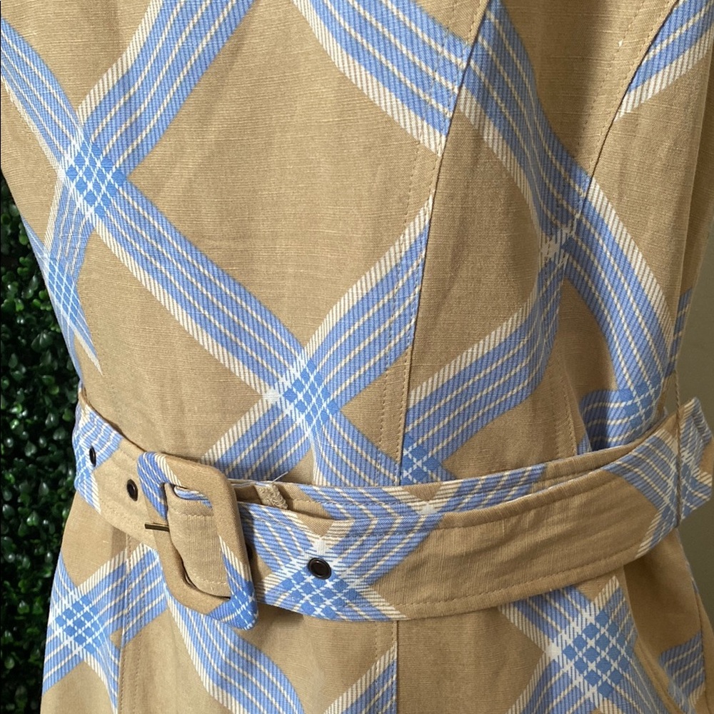 En Saison Tan and Light Blue Plaid Tiered Eyelet Hem Dress - Picture 2 of 10